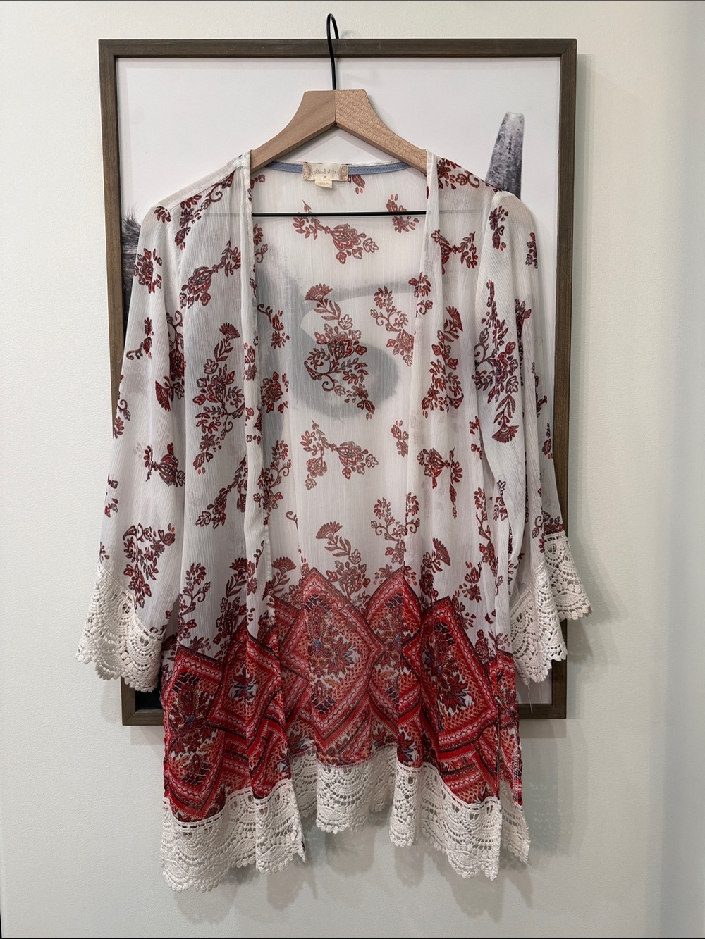 🤍🤎❤️ Altar’d State Lace Trimmed Duster Cardigan